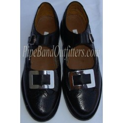 Black Leather Pipers Kilt Buckle Brogue Shoes